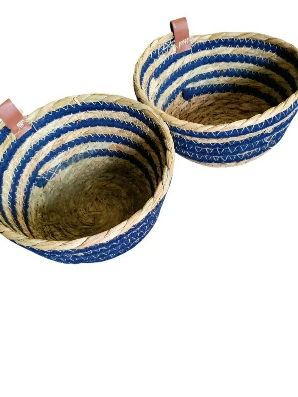 Coastal Seagrass Storage Baskets Lot Of 2 Stripe Beach 7
